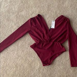 Maroon Deep V Bodysuit